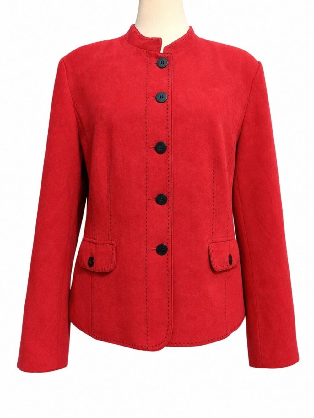 Dress Barn XL Red Faux Suede Mandarin Collar Jacket Blazer Vintage Office Career